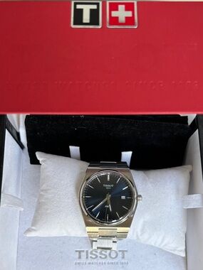 TISSOT PRX Silver Sunburst Blue Dial Watch